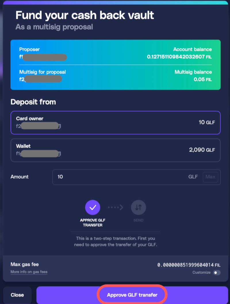 Approve GLF Transfer button