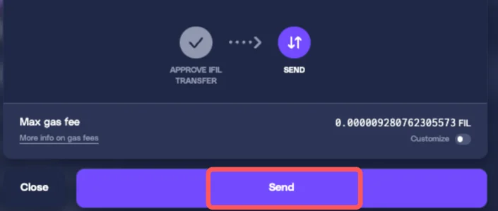 Send button to execute the token transfer