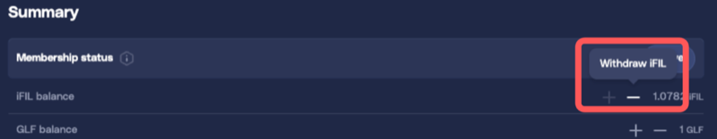 Withdraw iFIL button next to iFIL balance