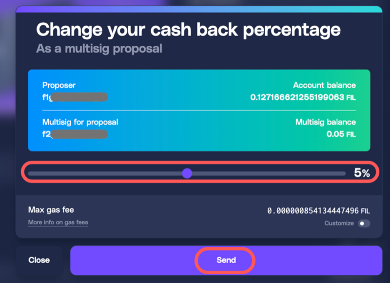 Cash back percentage slider