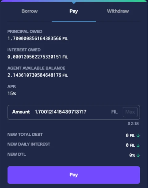 Interest payment screen
