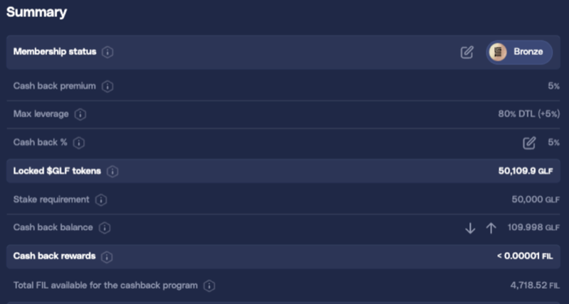 Loyalty Card summary with cash back parameters