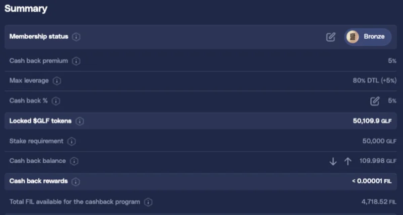 Loyalty Card summary with cash back parameters