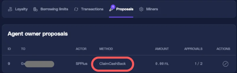 ClaimCashBack proposal in Proposals tab