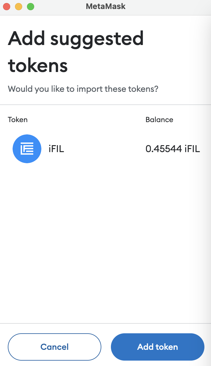 Add token dialog