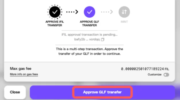 Approve GLF transfer button