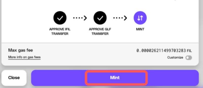 Mint button with both approvals completed