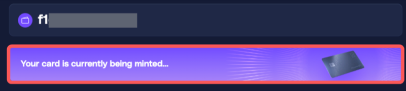 Wallet page showing card being minted