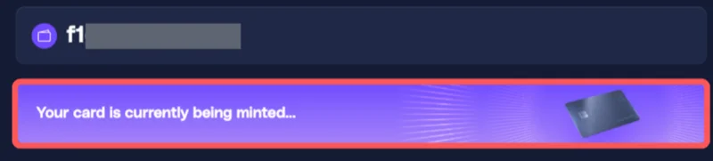 Wallet page showing card being minted