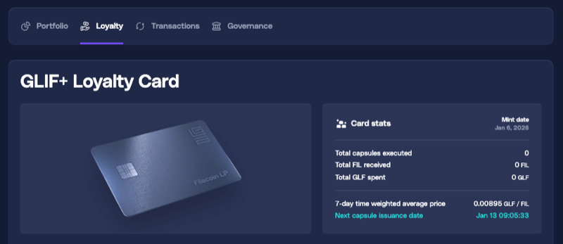 GLIF+ Loyalty Card stats on Loyalty page