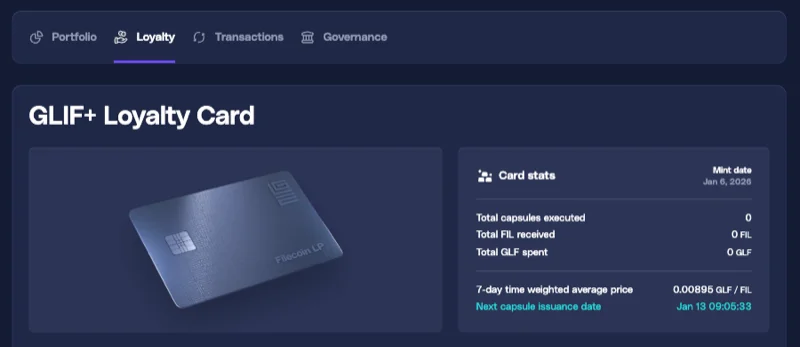 GLIF+ Loyalty Card stats on Loyalty page