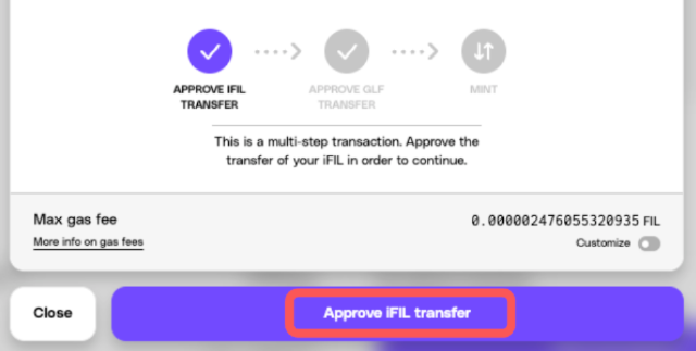 Approve iFIL transfer button