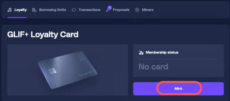 Loyalty tab with Mint button